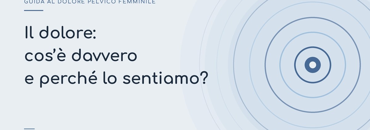 Onde concentriche blu cenere su fondo azzurro grigio chiaro, che rappresentano il segnale del dolore mentre si propaga nel sistema nervoso. Copertina dell’articolo sul dolore pelvico cronico.